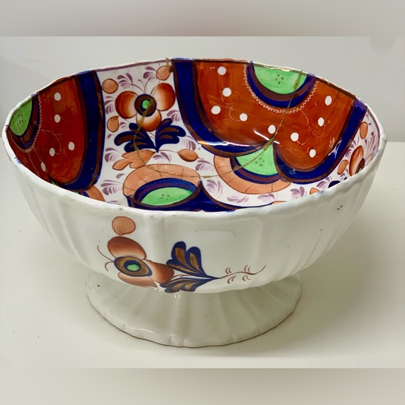 Early 19th Century Gaudy Welsh Oriental Hexagon Pattern Lustre Pedestal Bowl - Picture 5 of 16
